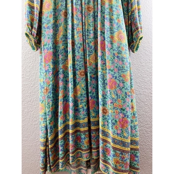 Spell & The Gypsy Collective Folk Town Boho Turquoise Floral Midi Dress - Picture 9 of 16